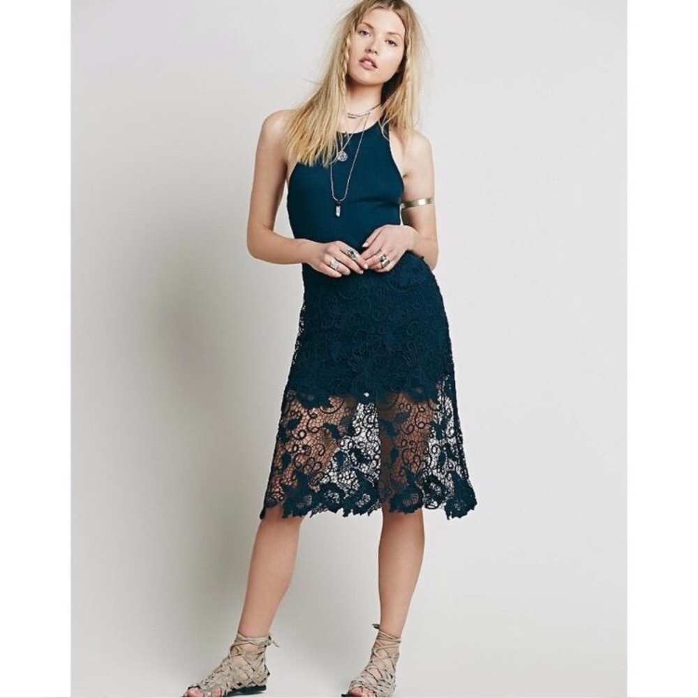 Free People Nora Crochet Lace Overlay Boho Dress